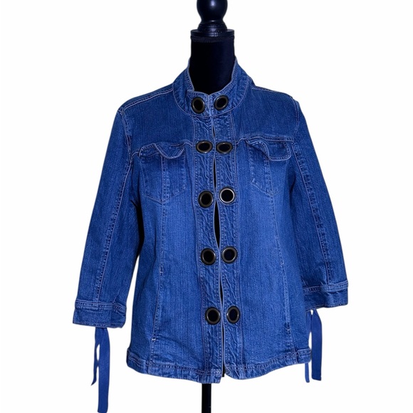 Live a Little Jackets & Blazers - 3/4 Sleeve Denim Jacket with Eyelets and Ties L A L live a little Sz 1X
